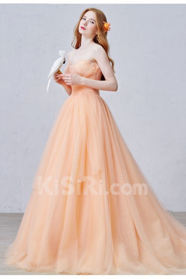 Tulle Sweetheart Sweep Train Sleeveless A-line Dress with Ruched