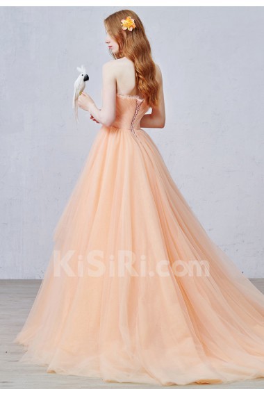 Tulle Sweetheart Sweep Train Sleeveless A-line Dress with Ruched