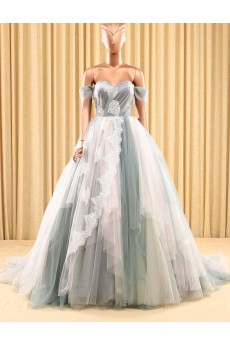 Tulle Off-the-Shoulder Sweep Train Ball Gown Dress