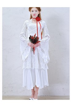 Lace, Chiffon Square Ankle-Length Long Sleeve A-line Dress