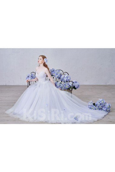 Net Sweetheart Chapel Train Sleeveless A-line Dress with Bead