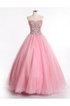 Tulle, Satin Sweetheart Floor Length Sleeveless Ball Gown Dress with Rhinestone