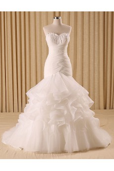 Organza Sweetheart Chapel Train Sleeveless Mermaid Dress with Feather