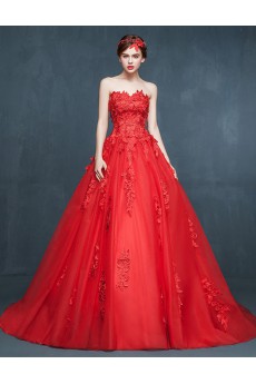 Tulle, Lace Sweetheart Sweep Train Sleeveless Ball Gown Dress with Applique