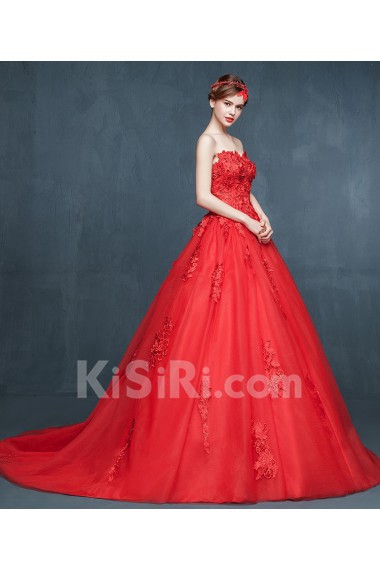 Tulle, Lace Sweetheart Sweep Train Sleeveless Ball Gown Dress with Applique