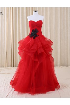 Tulle, Satin Sweetheart Floor Length Sleeveless Ball Gown Dress with Bow