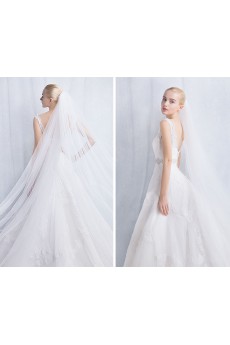 Tulle, Lace V-neck Chapel Train Sleeveless A-line Dress with Sash