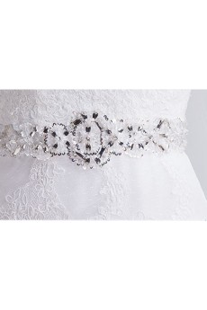 Tulle, Lace V-neck Chapel Train Sleeveless A-line Dress with Sash