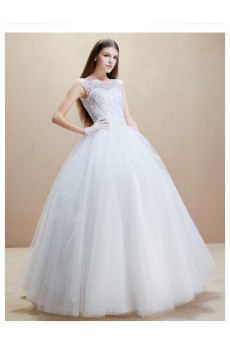 Lace, Tulle Jewel Floor Length Sleeveless Ball Gown Dress with Beads