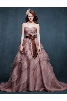 Organza, Satin Sweetheart Chapel Train Sleeveless Ball Gown Dress with Bow