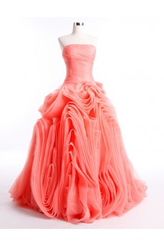 Tulle, Satin Strapless Sweep Train Sleeveless Ball Gown Dress with Ruched