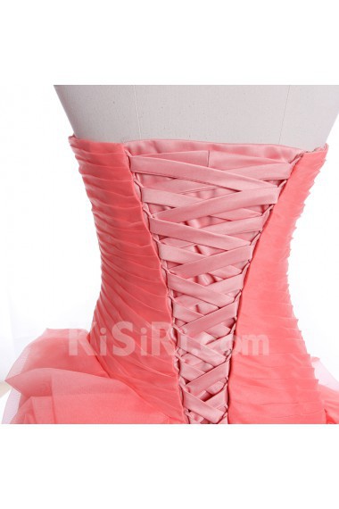 Tulle, Satin Strapless Sweep Train Sleeveless Ball Gown Dress with Ruched