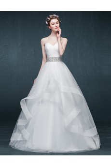 Tulle, Satin Sweetheart Floor Length Sleeveless Ball Gown Dress with Rhinestone, Sash