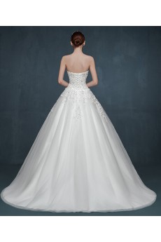 Tulle, Lace, Satin Strapless Sweep Train Sleeveless A-line Dress with Sequins