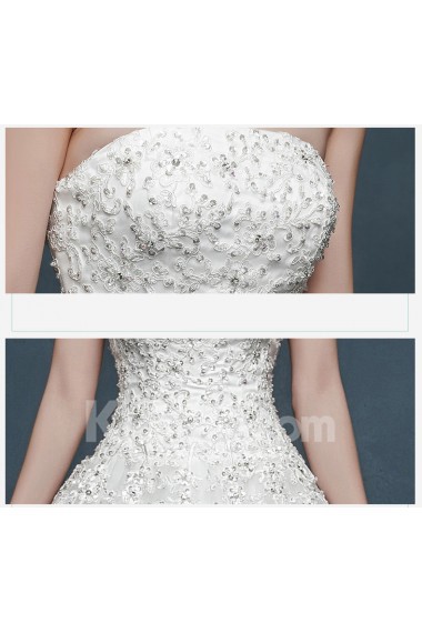 Tulle, Lace, Satin Strapless Sweep Train Sleeveless A-line Dress with Sequins