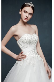 Tulle, Lace, Satin Sweetheart Chapel Train Sleeveless A-line Dress with Beads