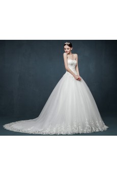 Tulle, Lace, Satin Sweetheart Chapel Train Sleeveless A-line Dress with Beads