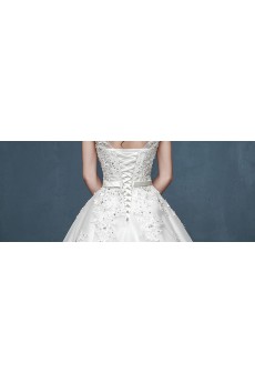 Tulle, Lace, Satin Scoop Chapel Train Cap Sleeve A-line Dress with Sequins, Sash
