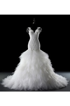 Lace, Tulle, Satin V-neck Cathedral Train Sleeveless Mermaid Dress with Flower