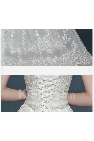 Tulle, Lace, Satin Strapless Sweep Train Sleeveless A-line Dress with Rhinestone, Sash, Applique