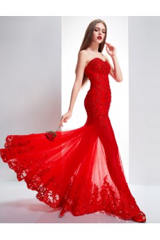 Lace, Tulle Sweetheart Floor Length Sleeveless Mermaid Dress with Bead, Rhinestone