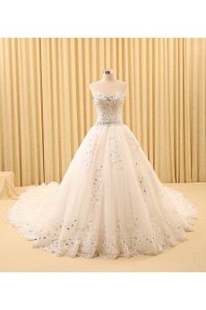 Tulle Sweetheart Cathedral Train Sleeveless A-line Dress with Rhinestone, Sequins