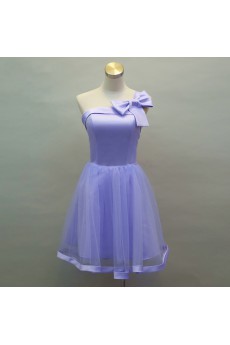 Tulle, Satin Short/Minin One-shoulder Sleeveless A-line Dress with Bow