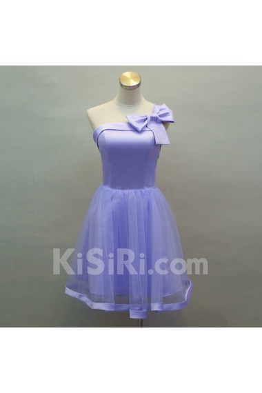 Tulle, Satin Short/Minin One-shoulder Sleeveless A-line Dress with Bow