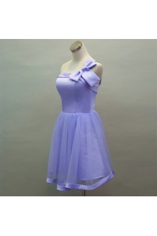 Tulle, Satin Short/Minin One-shoulder Sleeveless A-line Dress with Bow