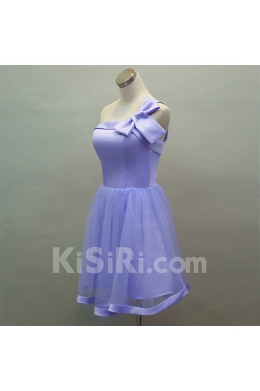 Tulle, Satin Short/Minin One-shoulder Sleeveless A-line Dress with Bow