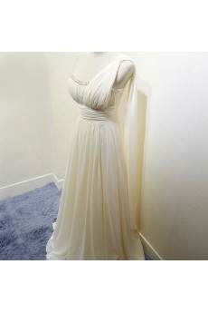 Chiffon Floor Length One-shoulder Sleeveless A-line Dress with Rhinestone