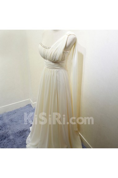 Chiffon Floor Length One-shoulder Sleeveless A-line Dress with Rhinestone