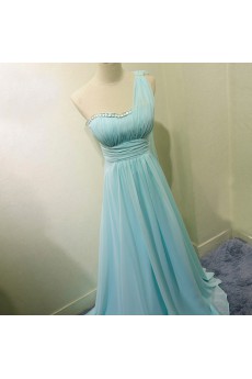 Chiffon Floor Length One-shoulder Sleeveless A-line Dress with Rhinestone