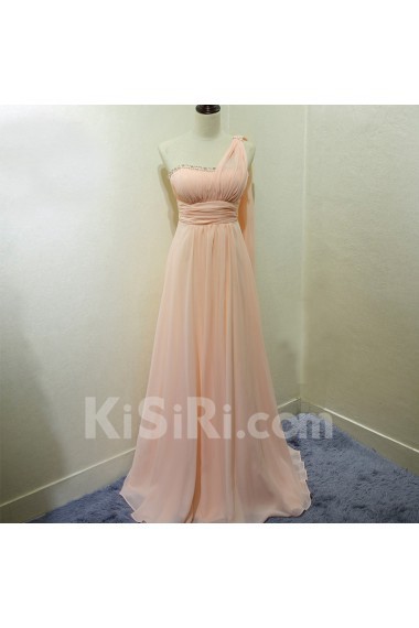 Chiffon Floor Length One-shoulder Sleeveless A-line Dress with Rhinestone