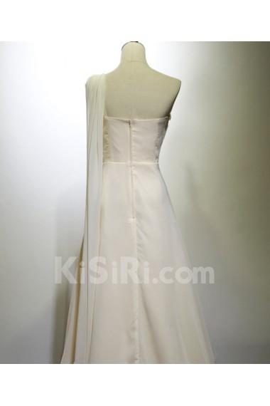 Chiffon Floor Length One-shoulder Sleeveless A-line Dress with Rhinestone