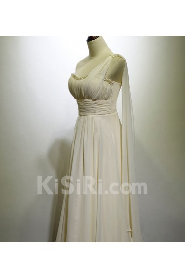 Chiffon Floor Length One-shoulder Sleeveless A-line Dress with Rhinestone