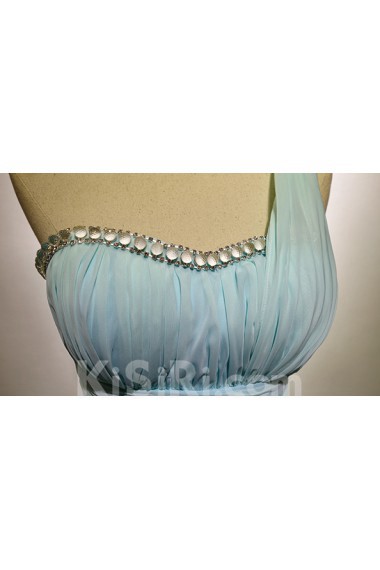 Chiffon Floor Length One-shoulder Sleeveless A-line Dress with Rhinestone