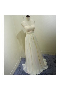 Chiffon Floor Length V-neck Sleeveless A-line Dress with Ruched