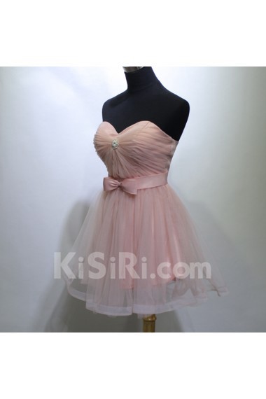 Tulle, Satin Short/Minin Sweetheart Sleeveless A-line Dress with Bow