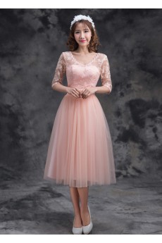 Tulle, Satin, Lace Tea-length A-line Dress