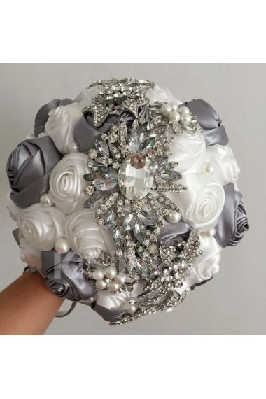 Elegant Round Shape Silver And White Wedding Bridal Bouquet