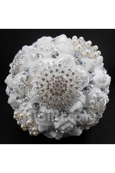 Elegant Handmade Round Shape Satin Wedding Bridal Bouquet 