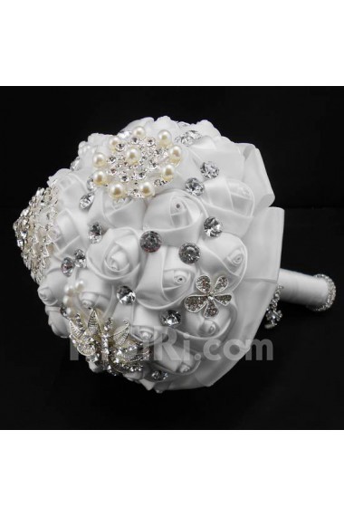 Elegant Handmade Round Shape Satin Wedding Bridal Bouquet 
