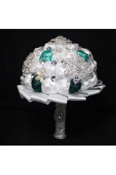 Elegant Handmade Round Shape Satin Wedding Bridal Bouquet 