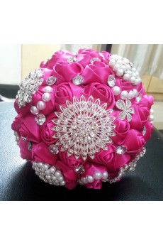 Elegant Handmade Round Shape Satin Wedding Bridal Bouquet 