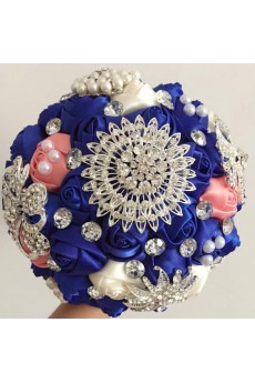Elegant Handmade Round Shape Satin Wedding Bridal Bouquet 