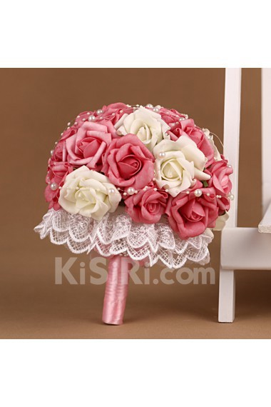 Romantic Fuchsia And IvorRhinestone Roses Wedding Bridal Bouquet