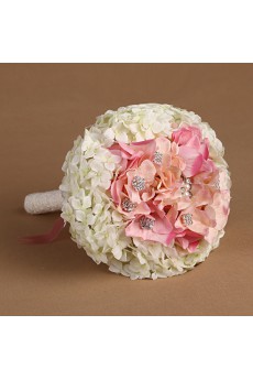 Elegant Pink And White Fabric Rhinestone Wedding Bridal Bouquet
