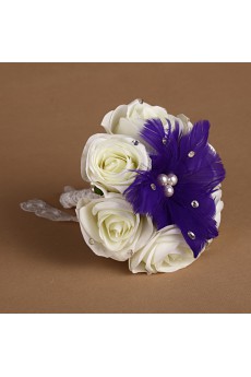 Romantic Purple Rhinestone Roses Wedding Bridal Bouquet with Pearl