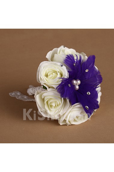 Romantic Purple Rhinestone Roses Wedding Bridal Bouquet with Pearl